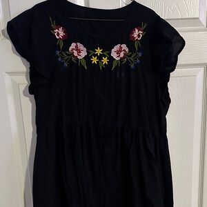 Black Embroidered Floral Dress